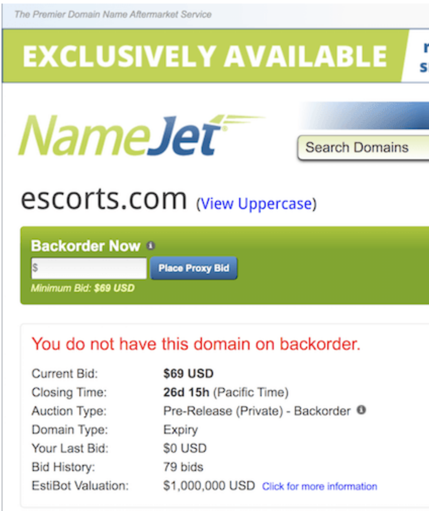  被美國FBI沒收的域名拍賣：escorts.com估值100萬美元！