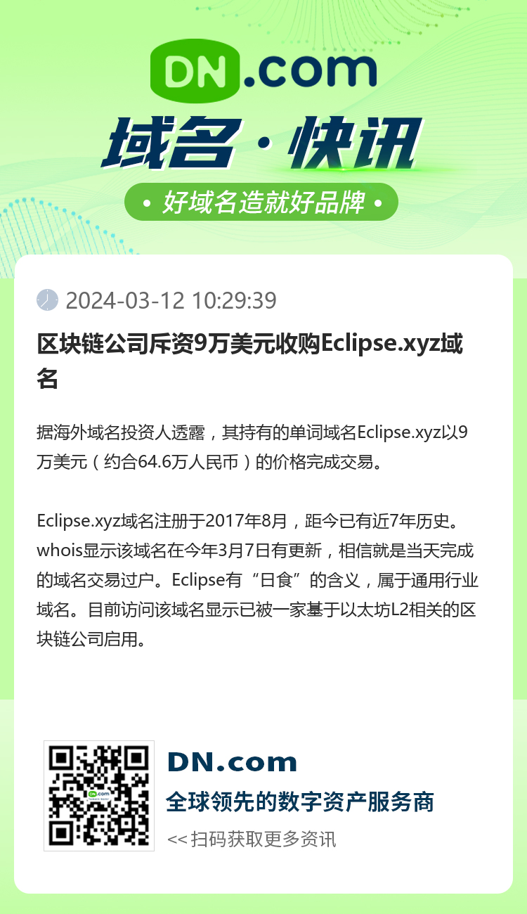 區塊鏈公司斥資9萬美元收購Eclipse.xyz域名