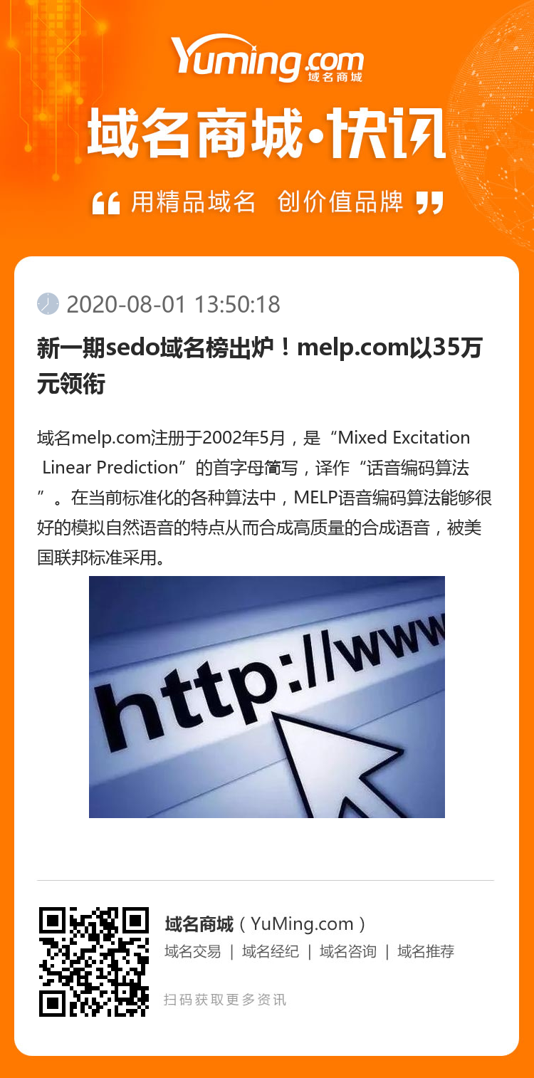 新一期sedo域名榜出爐！melp.com以35萬元領(lǐng)銜
