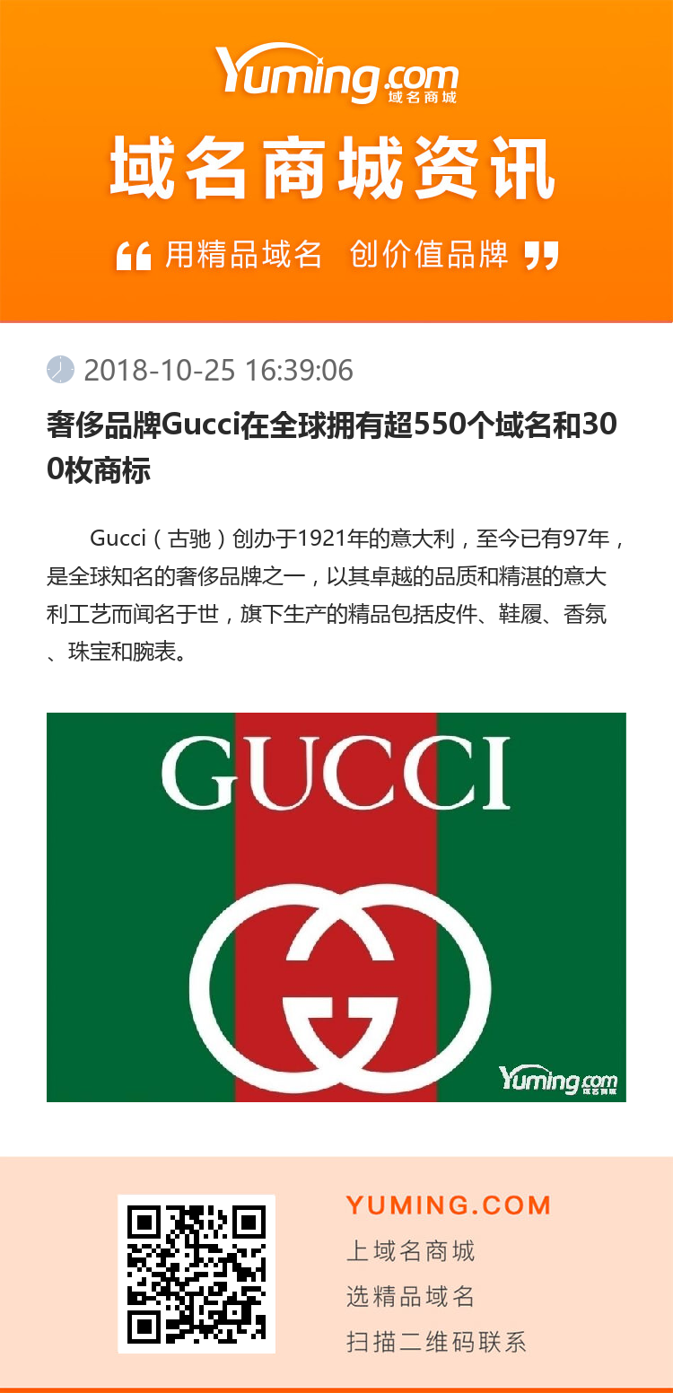 奢侈品牌Gucci在全球擁有超550個域名和300枚商標