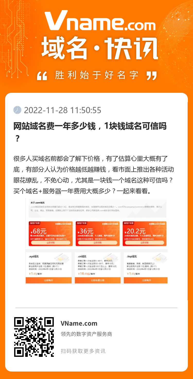 網站域名費一年多少錢，1塊錢域名可信嗎？