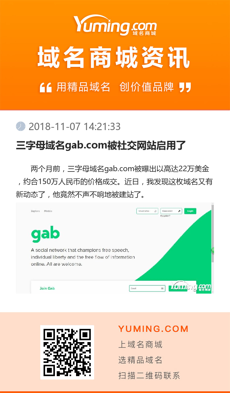 三字母域名gab.com被社交網(wǎng)站啟用了