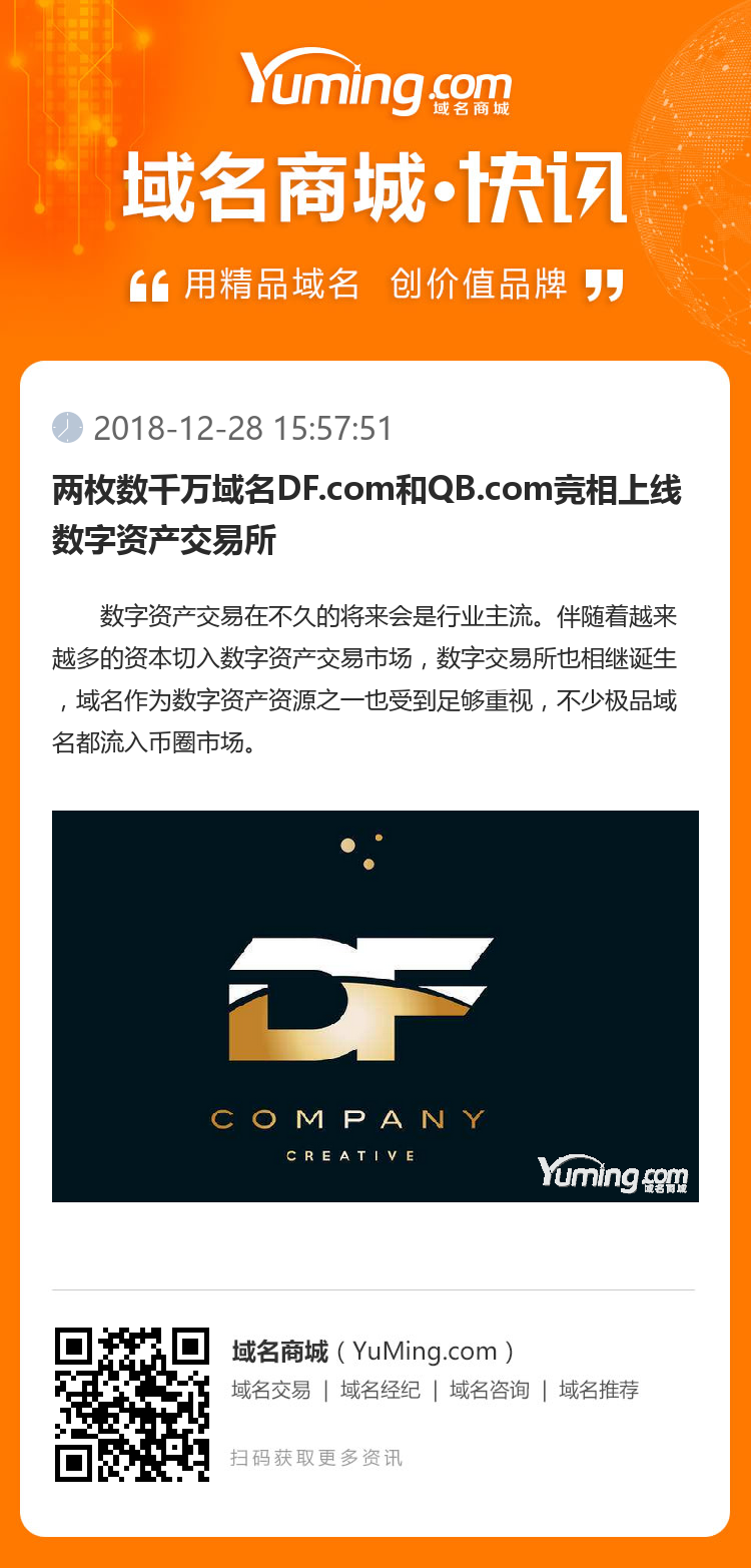 兩枚數千萬域名DF.com和QB.com競相上線數字資產交易所