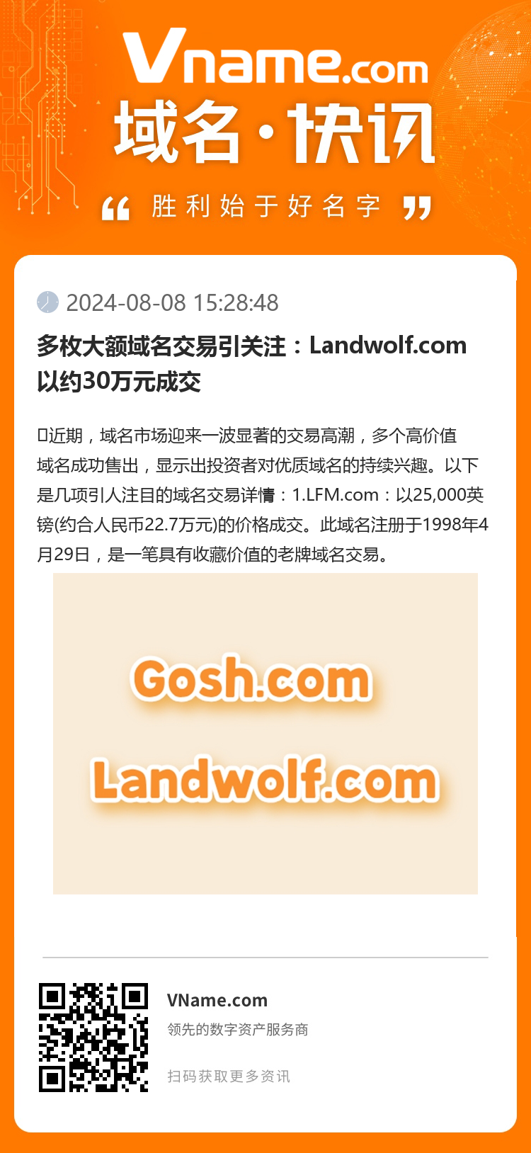 多枚大額域名交易引關注：Landwolf.com以約30萬元成交