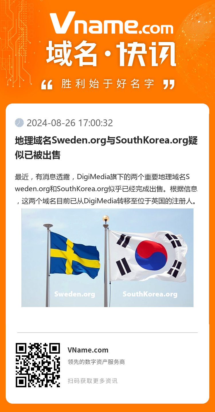 地理域名Sweden.org與SouthKorea.org疑似已被出售
