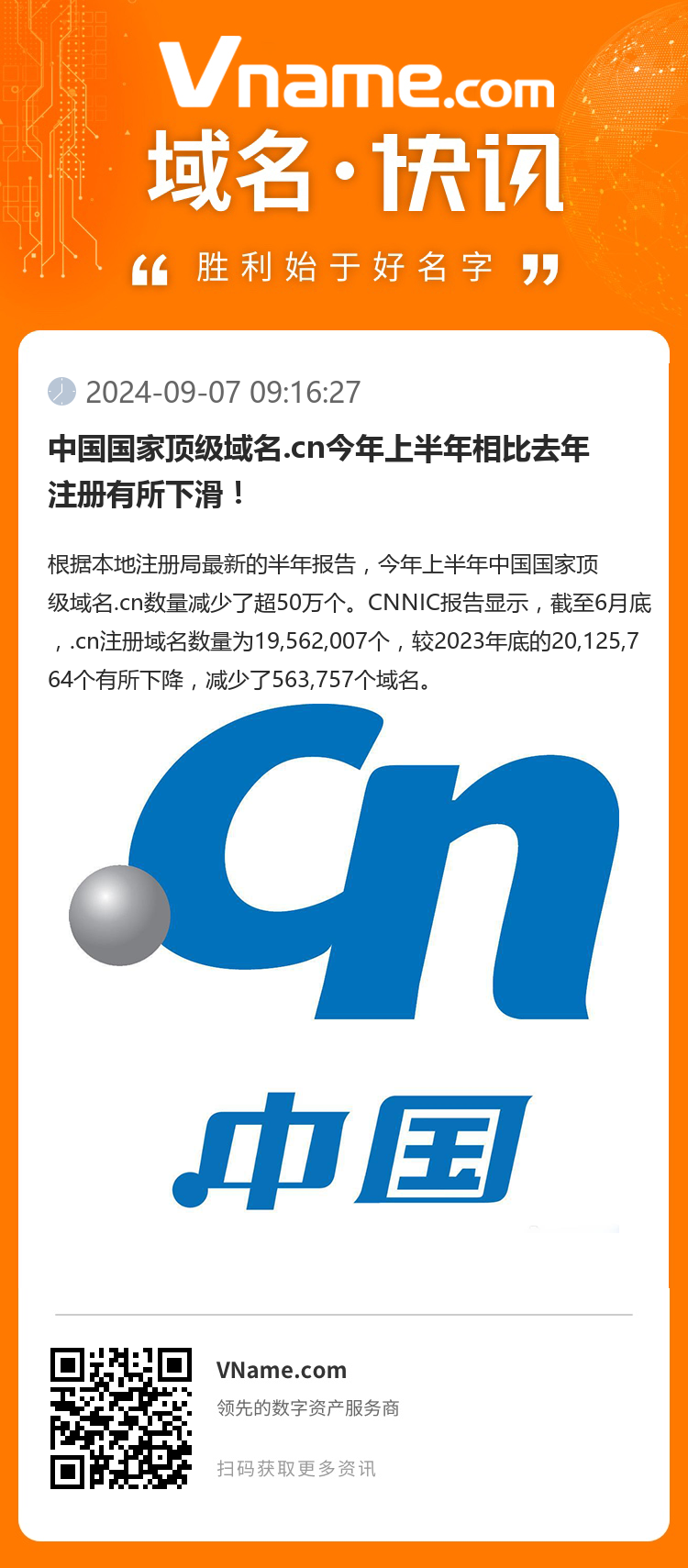 中國國家頂級域名.cn今年上半年相比去年注冊有所下滑！