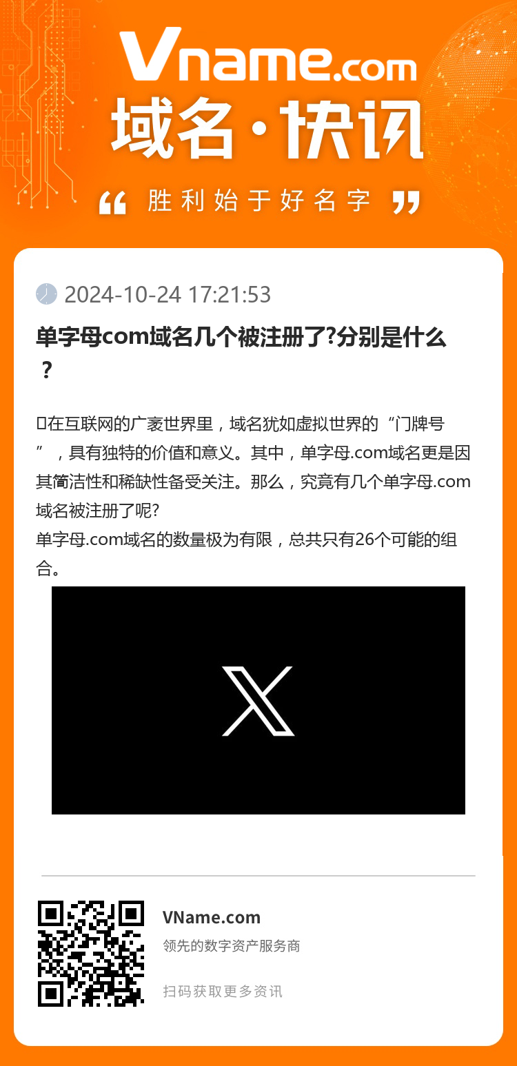 單字母com域名幾個被注冊了?分別是什么？