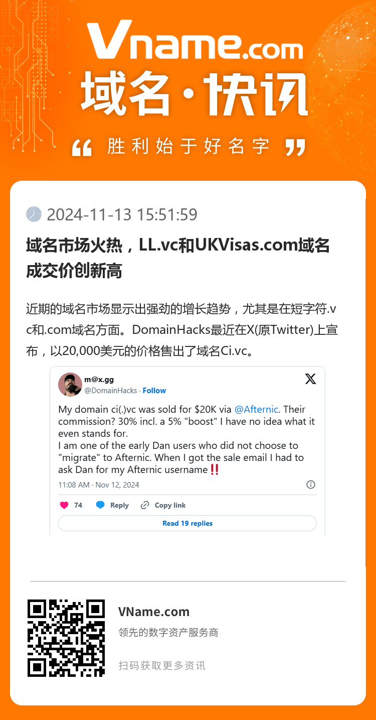 域名市場火熱，LL.vc和UKVisas.com域名成交價創新高
