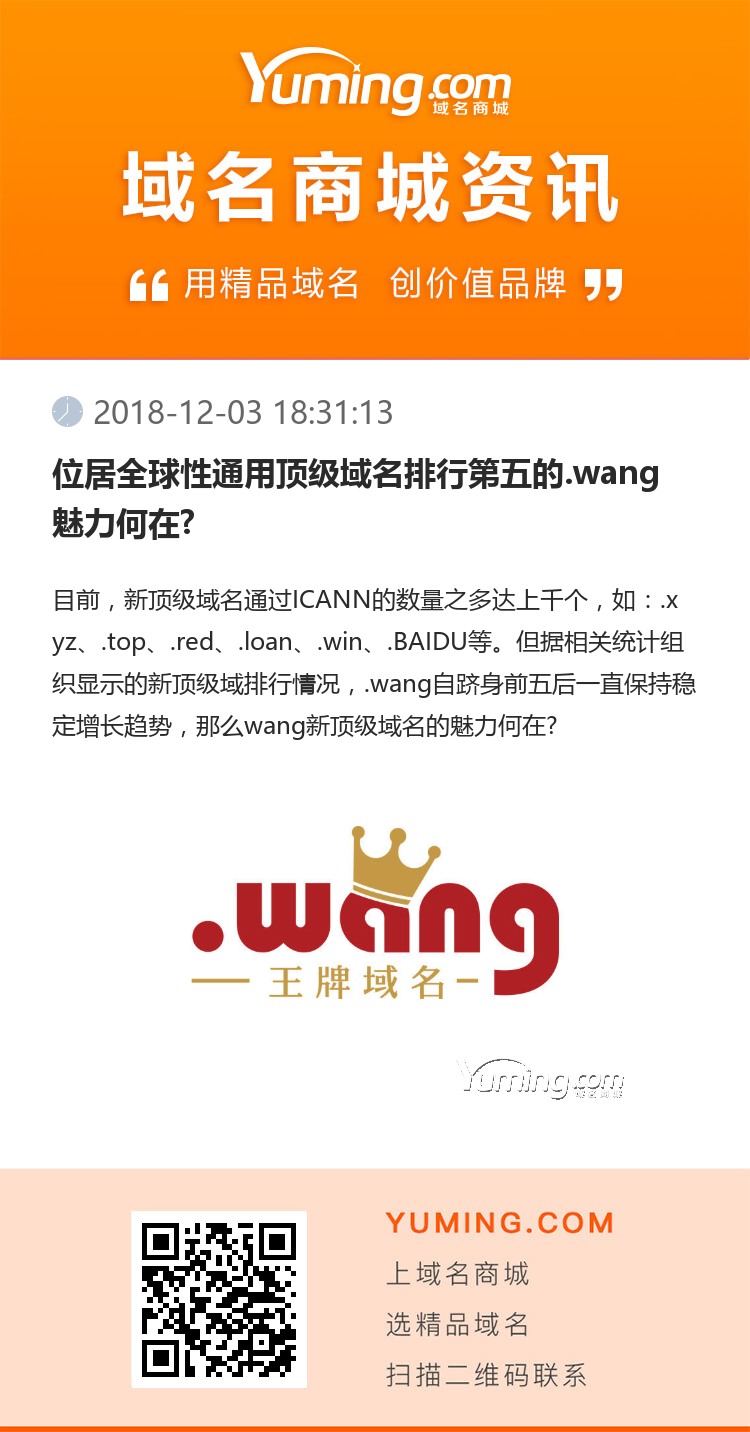 位居全球性通用頂級域名排行第五的.wang魅力何在?