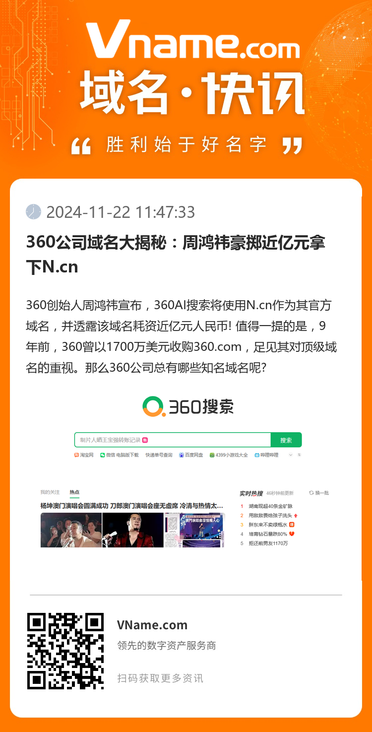 360公司域名大揭秘：周鴻祎豪擲近億元拿下N.cn