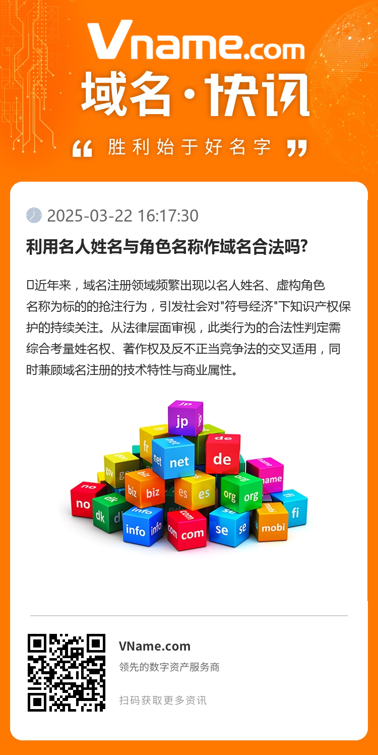 利用名人姓名與角色名稱作域名合法嗎?