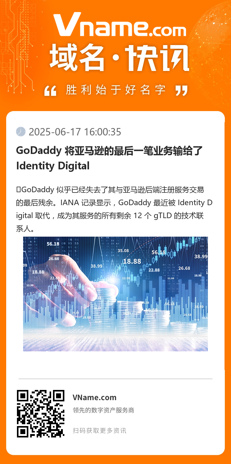 GoDaddy 將亞馬遜的最后一筆業(yè)務輸給了 Identity Digital