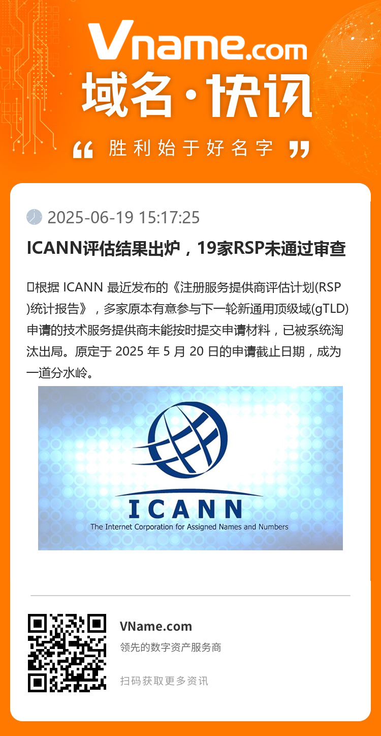 ICANN評估結果出爐，19家RSP未通過審查