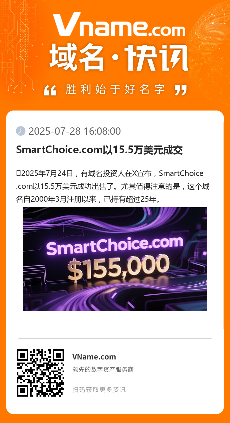 SmartChoice.com以15.5萬美元成交