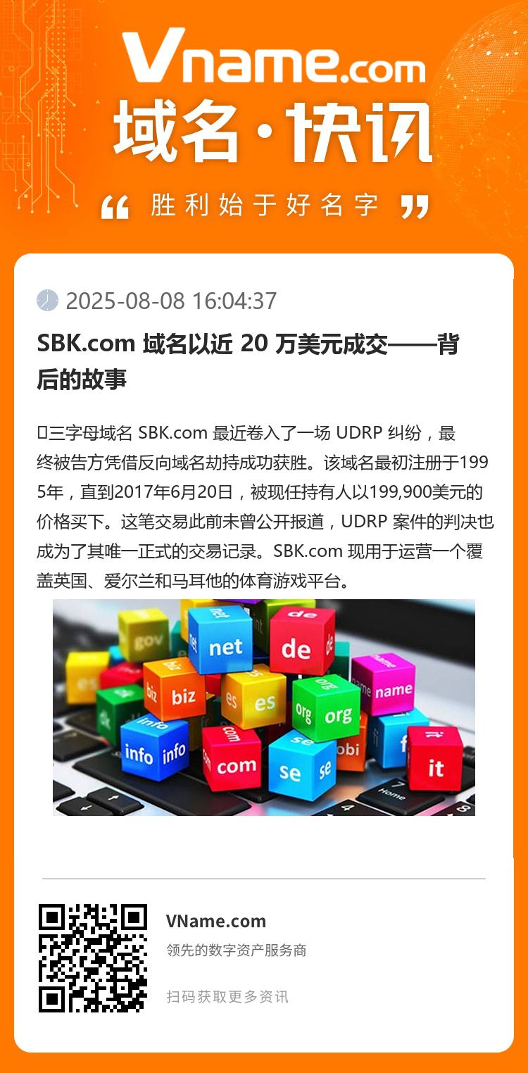 SBK.com 域名以近 20 萬美元成交——背后的故事