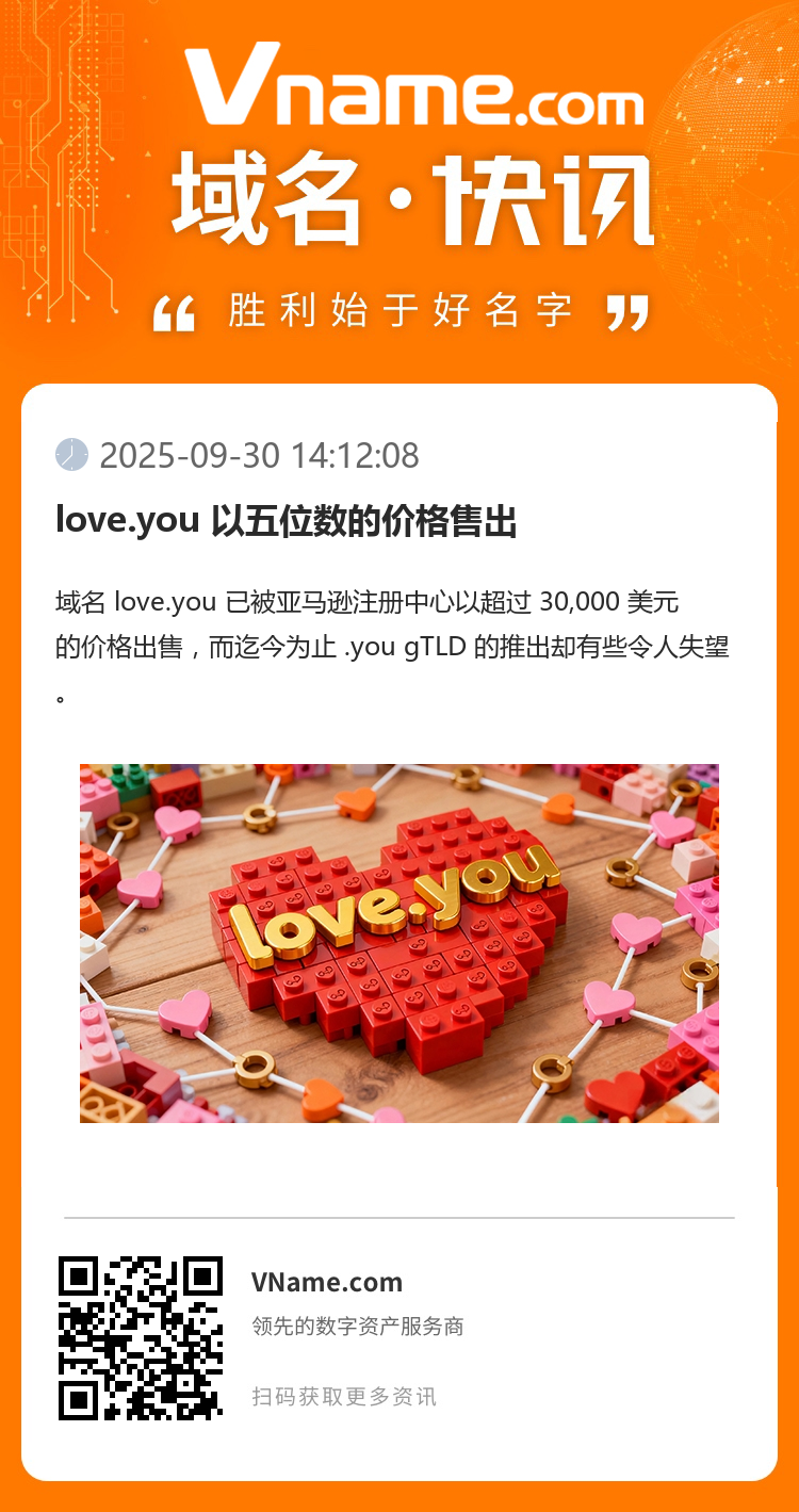 love.you 以五位數的價格售出