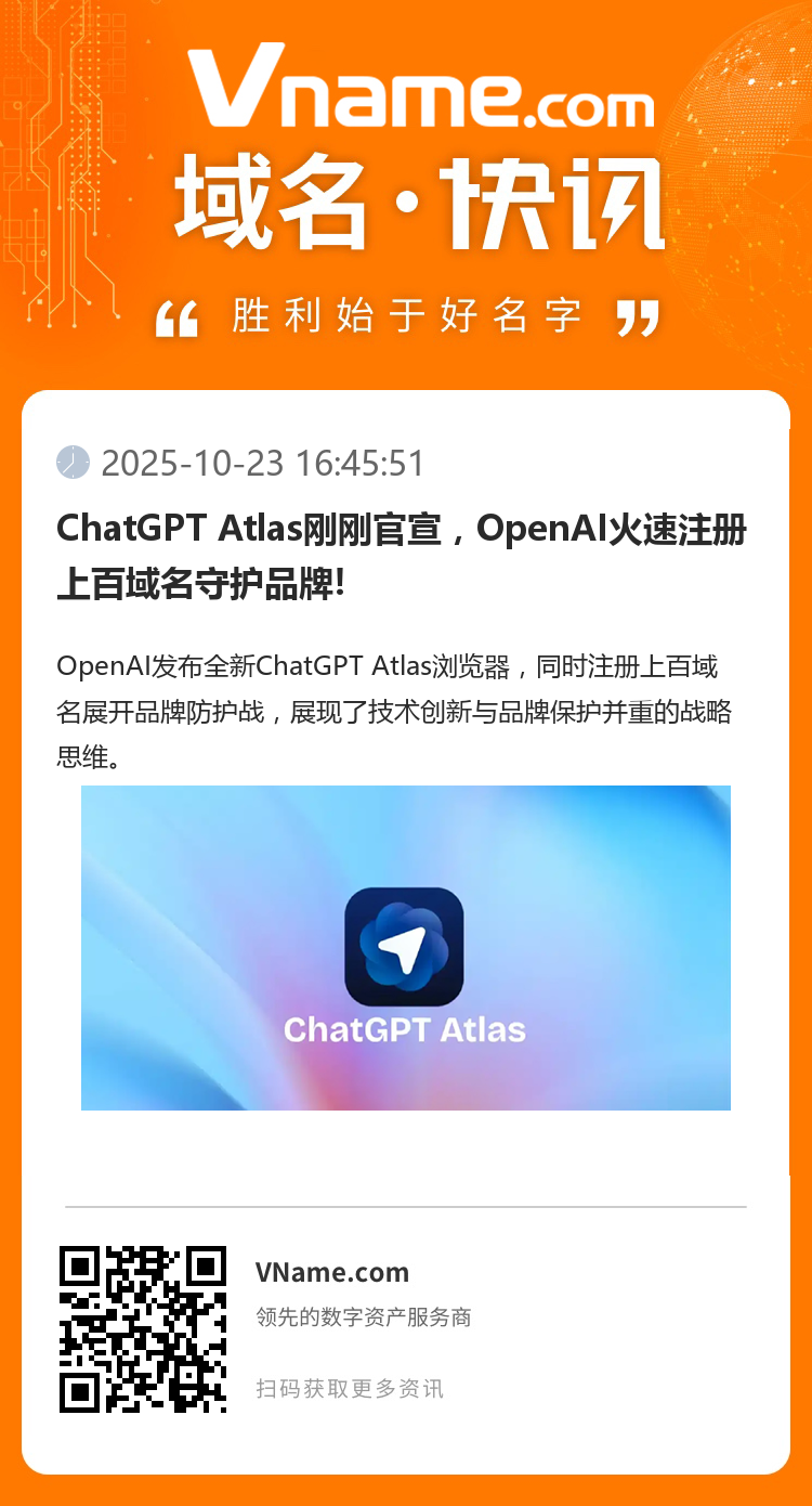 ChatGPT Atlas剛剛官宣，OpenAI火速注冊上百域名守護品牌!