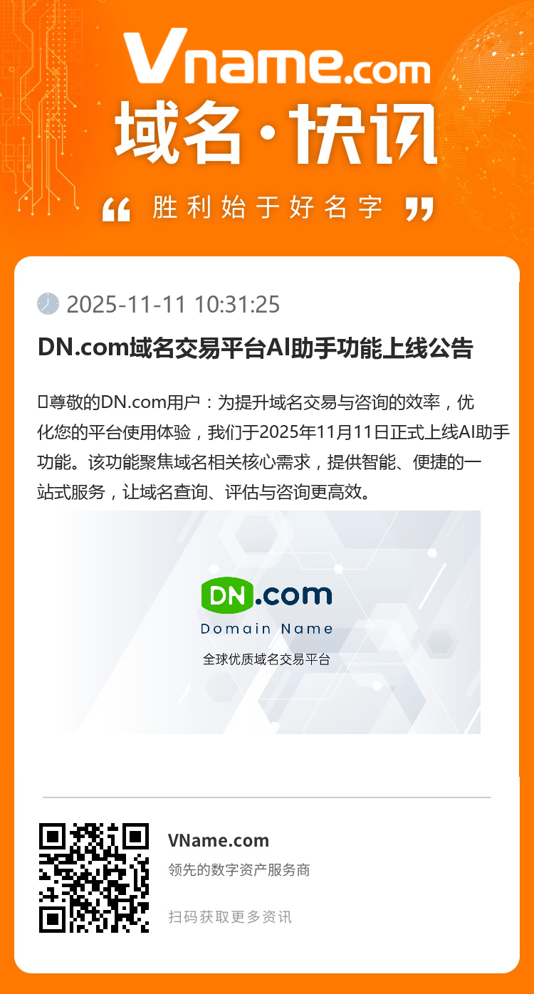 DN.com域名交易平臺AI助手功能上線公告
