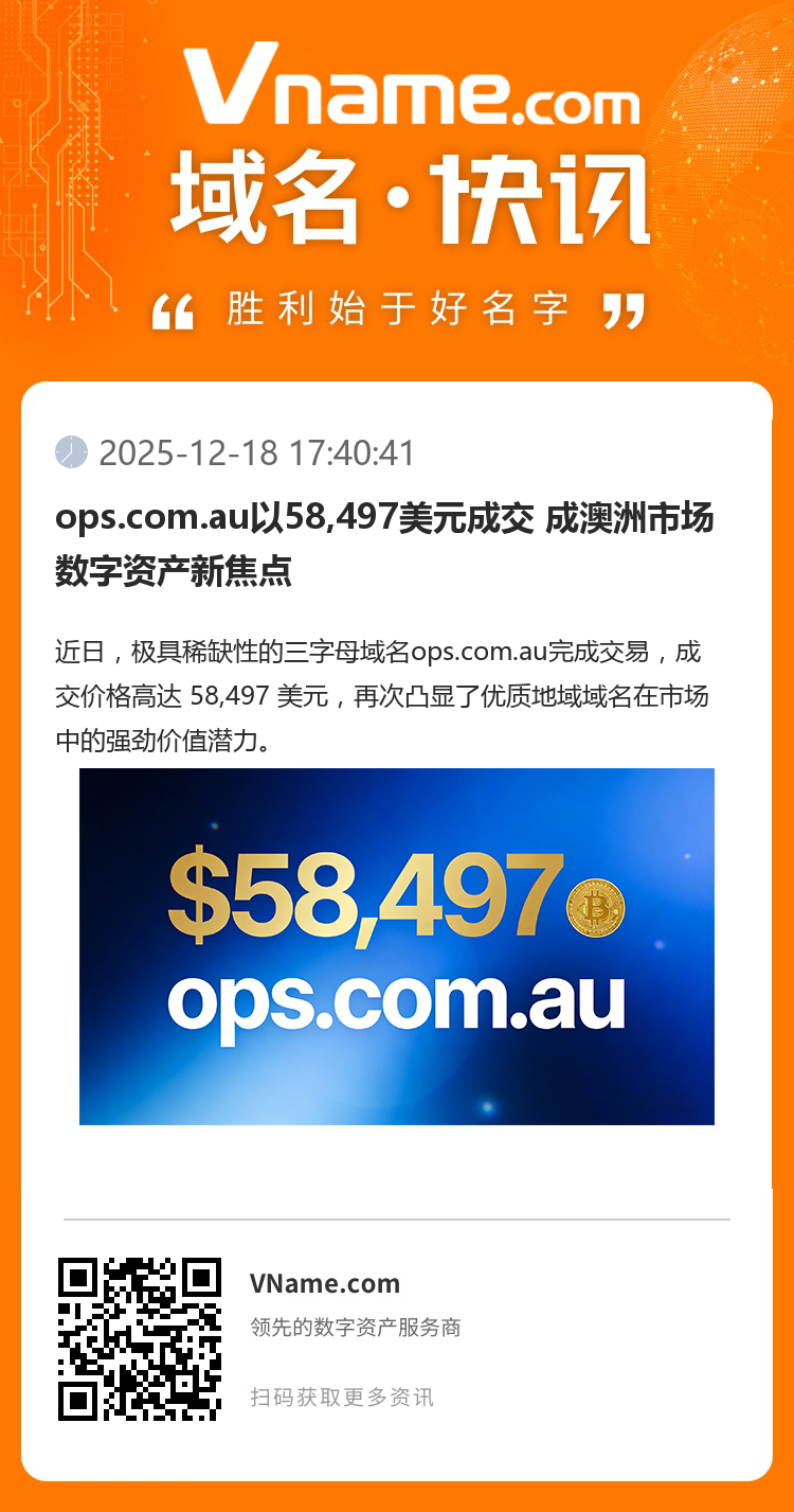 ops.com.au以58,497美元成交 成澳洲市場數字資產新焦點