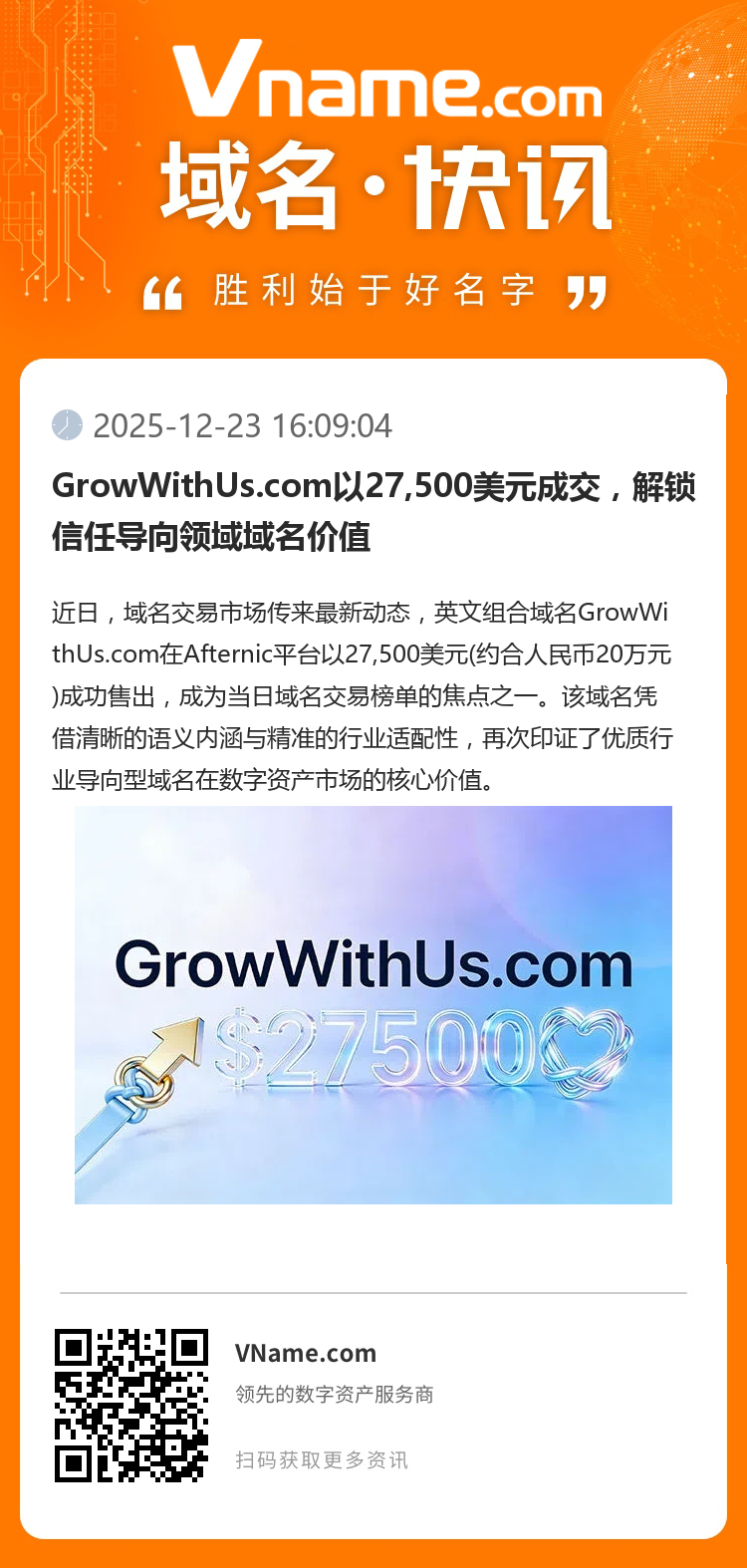 GrowWithUs.com以27,500美元成交，解鎖信任導向領域域名價值