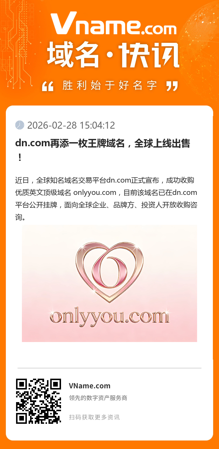 dn.com再添一枚王牌域名，全球上線出售！