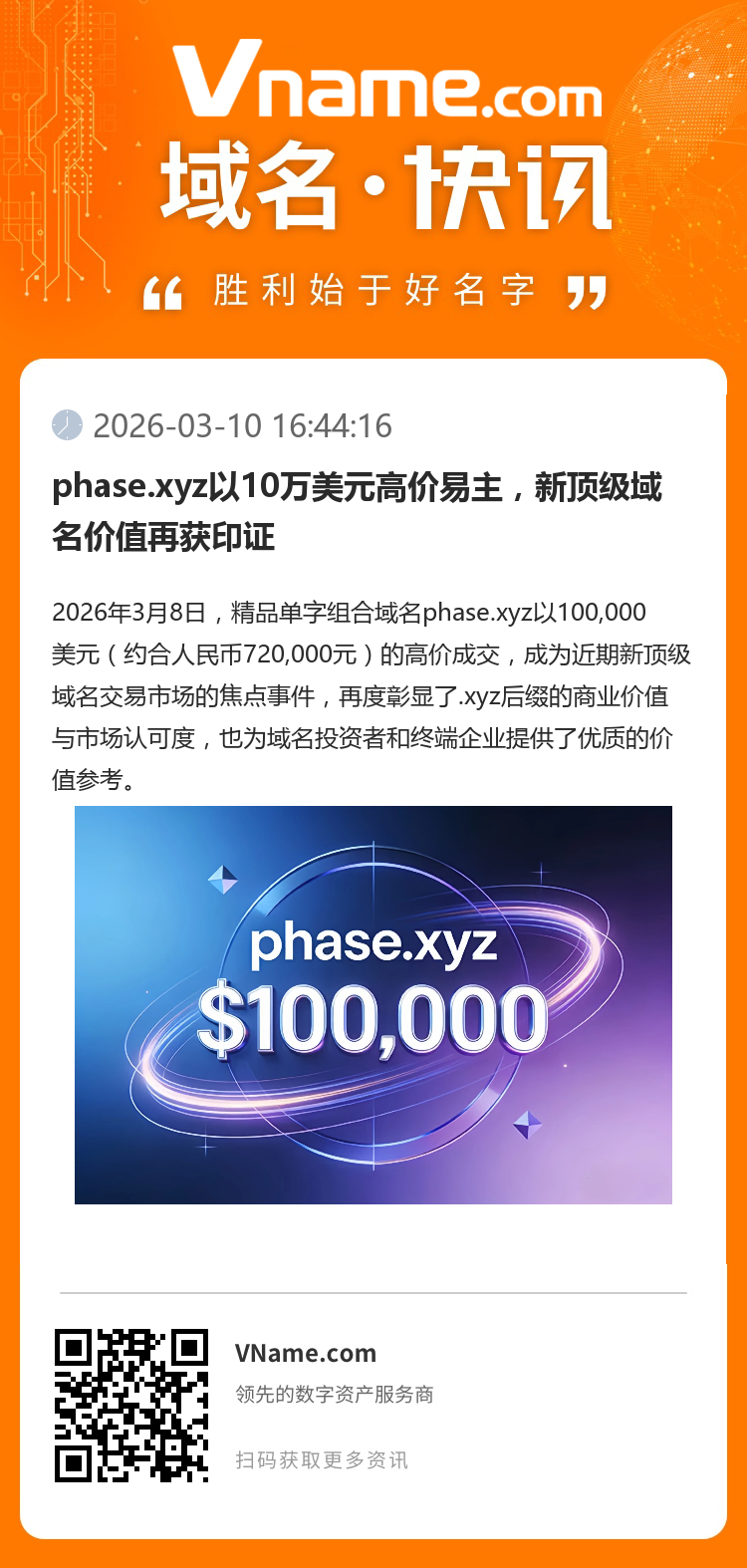 phase.xyz以10萬美元高價易主，新頂級域名價值再獲印證