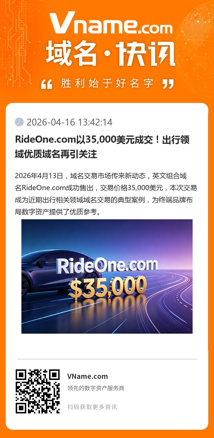 RideOne.com以35,000美元成交！出行領域優質域名再引關注