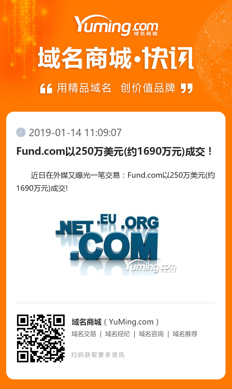 Fund.com以250萬美元(約1690萬元)成交！