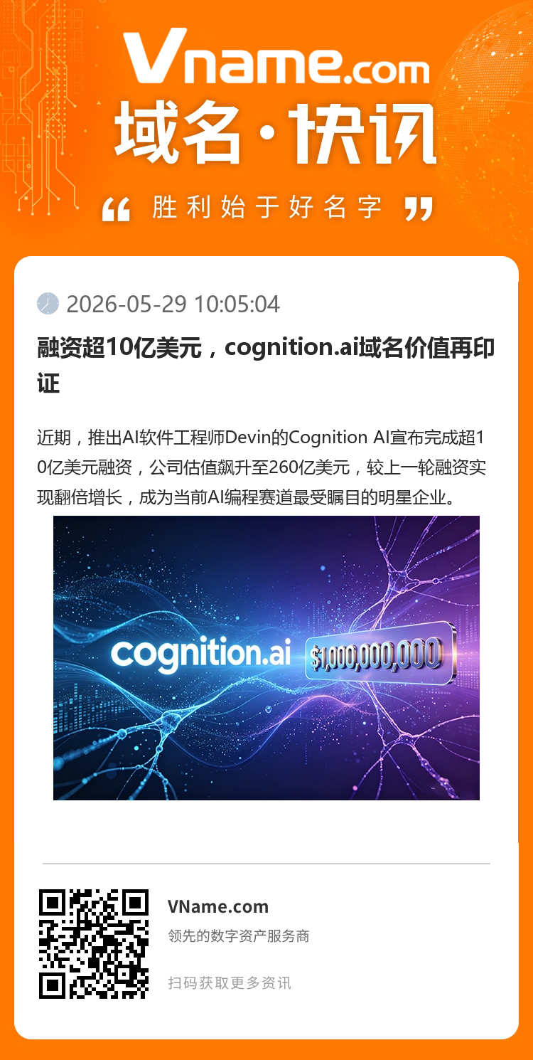 融資超10億美元，cognition.ai域名價(jià)值再印證
