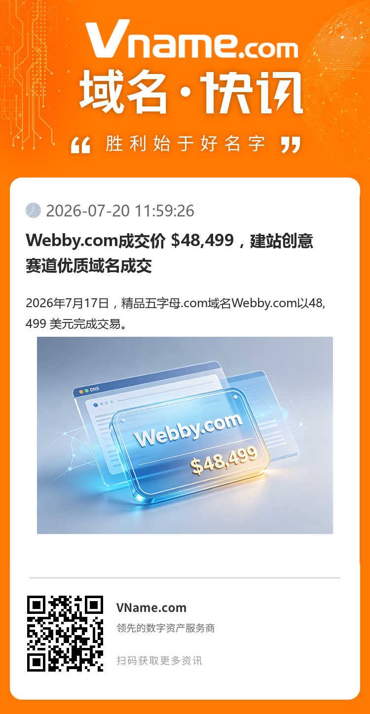 Webby.com成交價(jià) $48,499，建站創(chuàng)意賽道優(yōu)質(zhì)域名成交