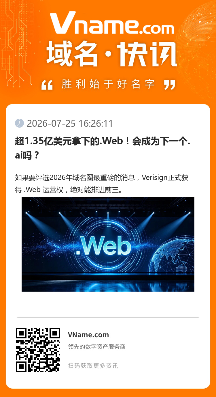 超1.35億美元拿下的.Web！會成為下一個(gè).ai嗎？