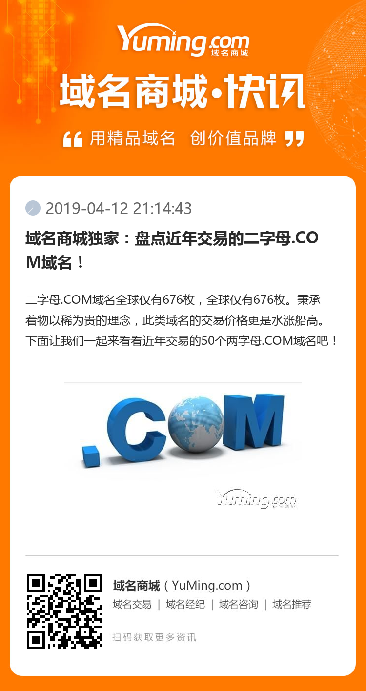域名商城獨家：盤點近年交易的二字母.COM域名！