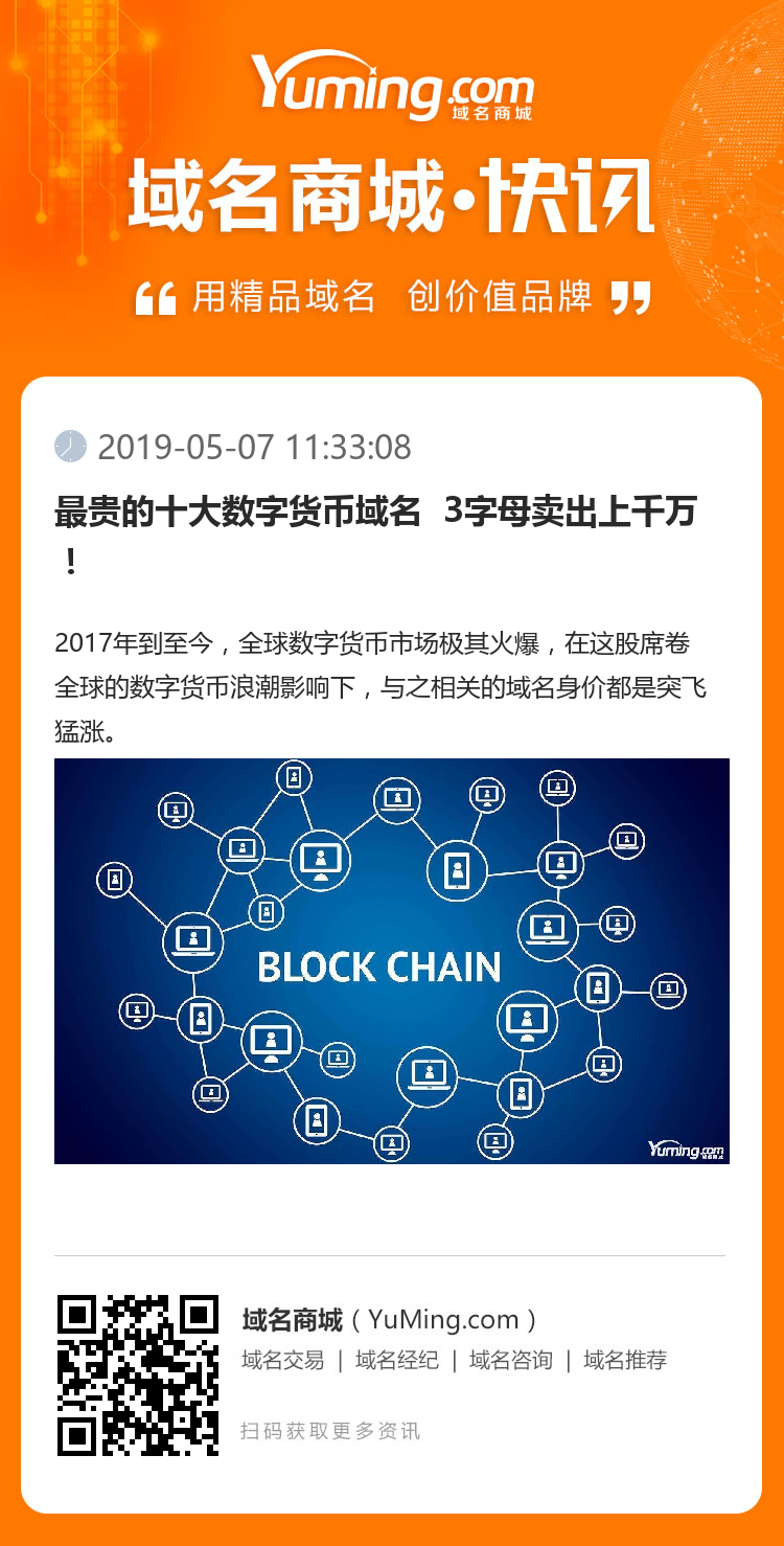最貴的十大數(shù)字貨幣域名  3字母賣出上千萬！