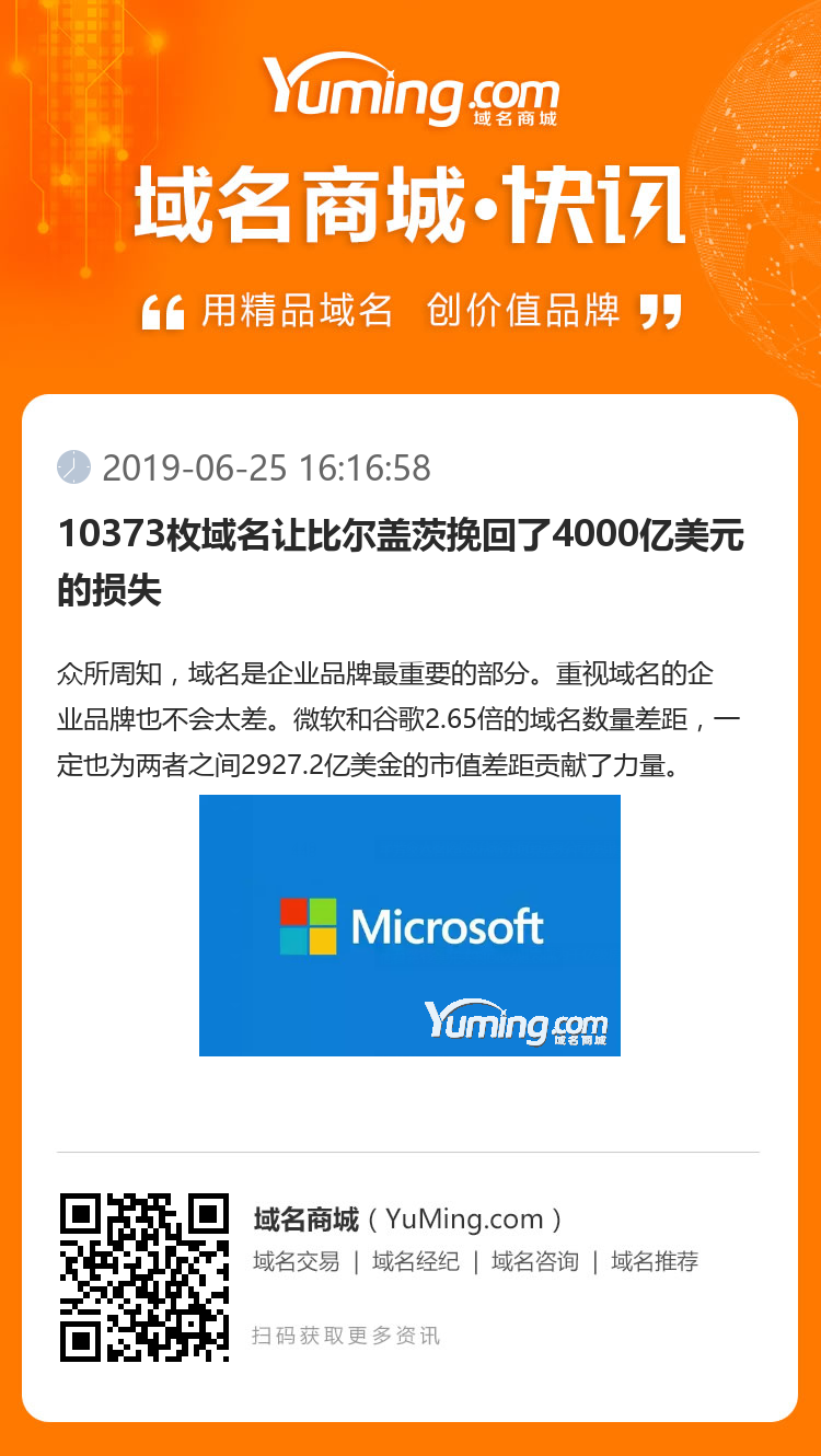 10373枚域名讓比爾蓋茨挽回了4000億美元的損失