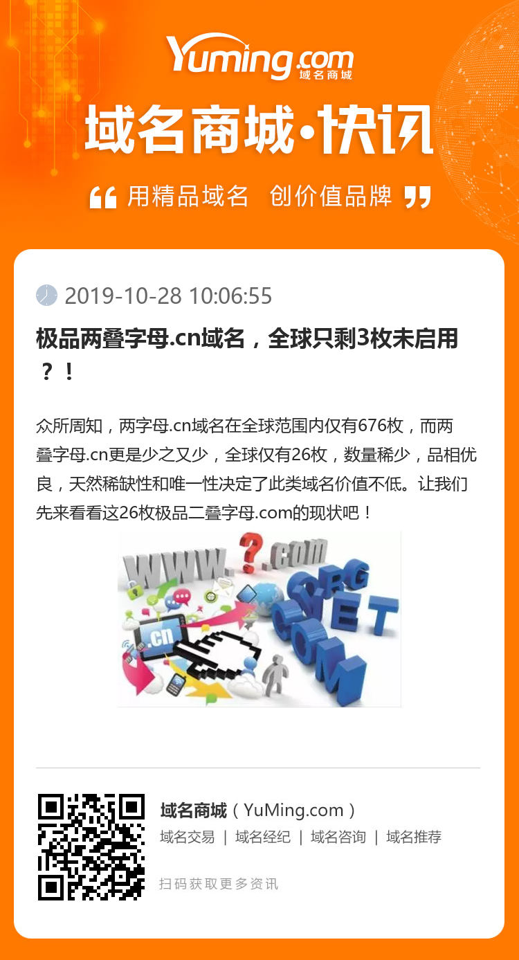 極品兩疊字母.cn域名，全球只剩3枚未啟用？！
